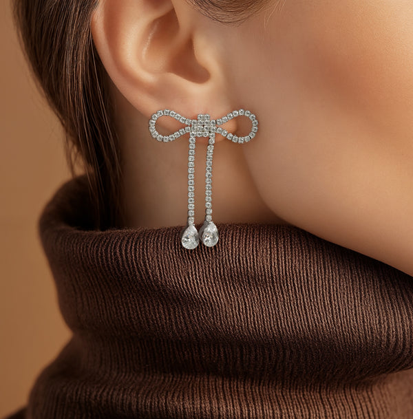 Big sparkling Ribbon Earrings with Cubic Zironia christmas, New Year Earrings