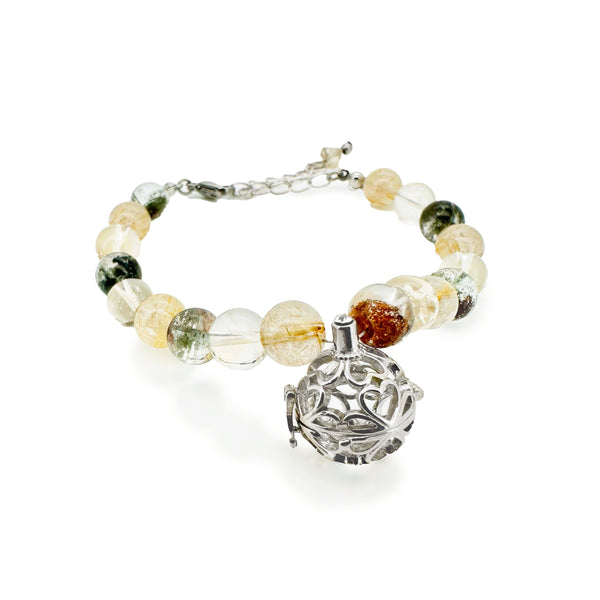 Fortune Crystal Bracelet with Diffuser Pendant, Lucky four-leaf clover