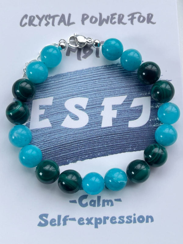 ESFJ Natural Crystal, Malachite, Amazonite ,14K Gold plated