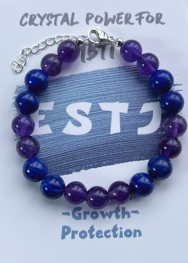 ESTJ Natural Crystal, Lapis Lazuli, Amethyst, 14K Gold plated