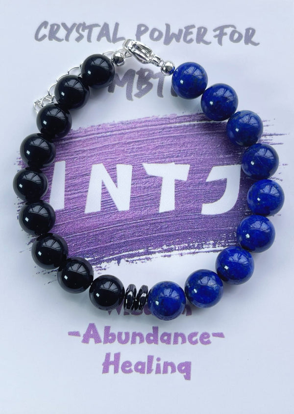 INTJ Natural Crystal, Lapis Lazuli, Obsidian, 14K Gold plated