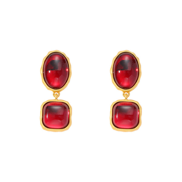 Classic elegant wine red vintage earrings female vintage medieval earrings design sense everything temperament earrings female